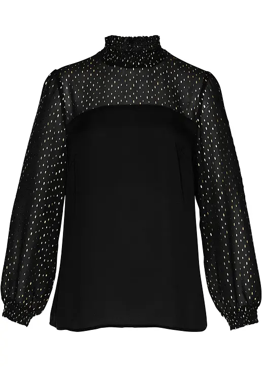 Chiffon Tunika in schwarz von vorne - bonprix