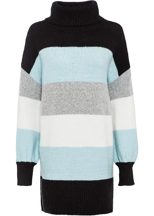 Gestreifter Long-Pullover in schwarz von vorne - bonprix
