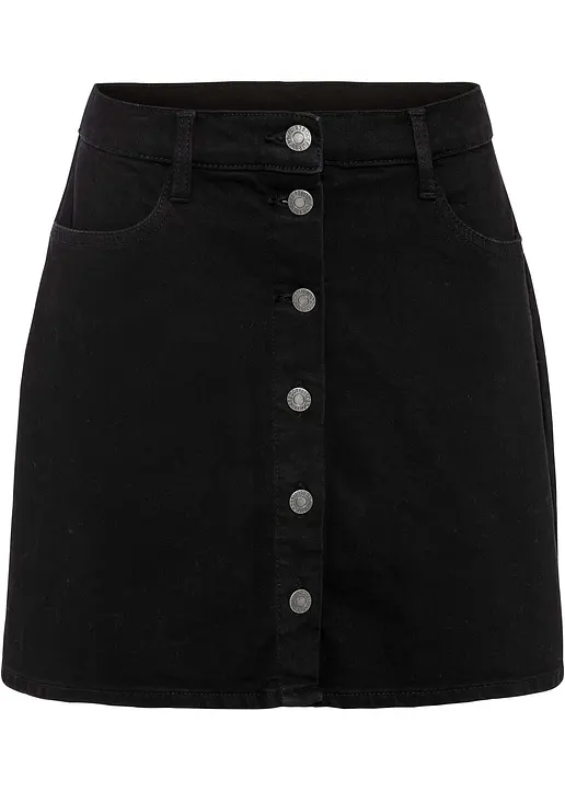 Stretch-Jeansrock in schwarz von vorne - bonprix