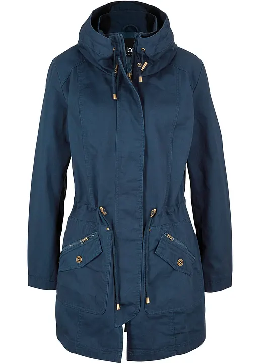 Baumwoll-Kurzparka mit Stehkragen, talliert in blau von vorne - bonprix