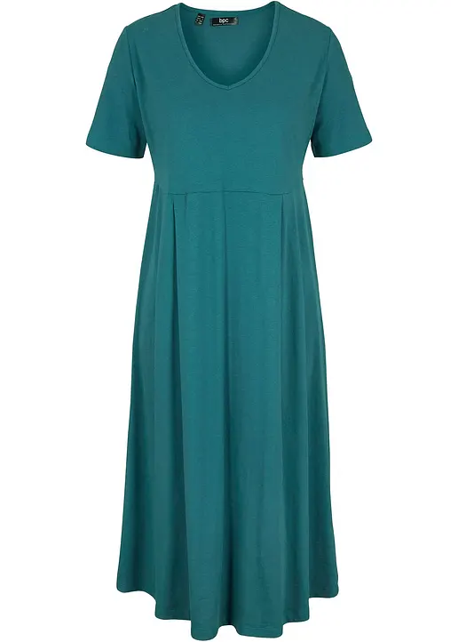 Baumwoll-Jerseykleid, Midilänge in petrol von vorne - bonprix
