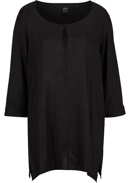 Blusenshirt aus reiner Viskose in schwarz von vorne - bonprix