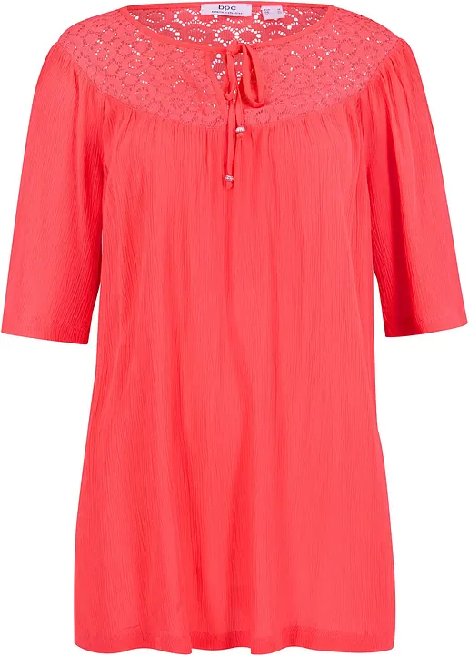 Long-Tunika aus Crinkle, halbarm in rot von vorne - bonprix