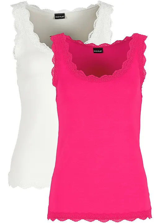 Top mit Spitze (2er-Pack) in pink - bonprix