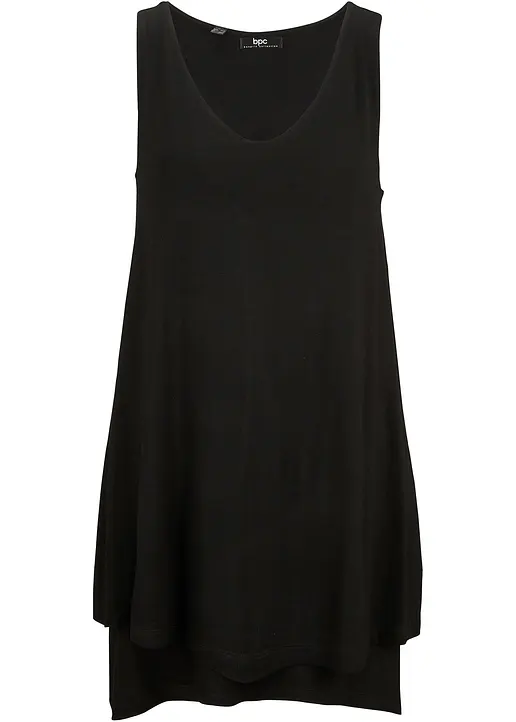 Doppellagiges Long-Top aus Viskose-Mix in schwarz von vorne - bonprix