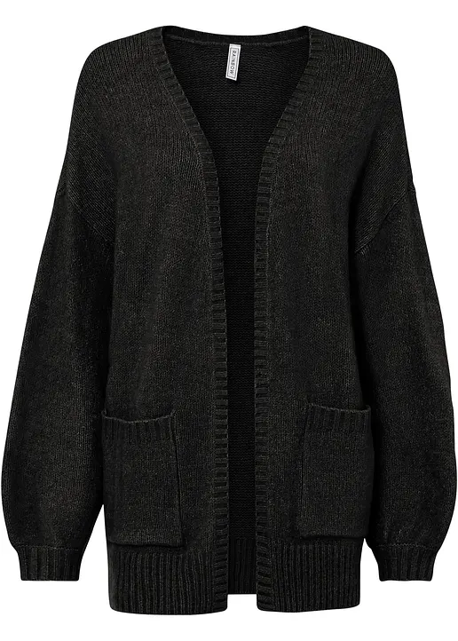 Oversize-Strickjacke in schwarz von vorne - bonprix