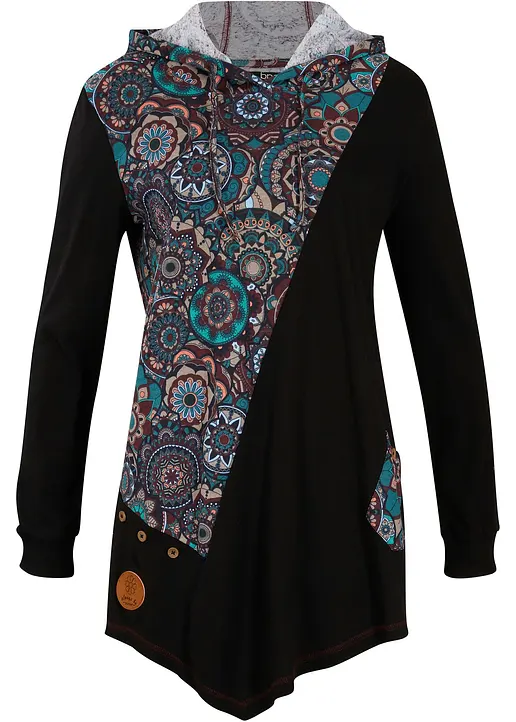 Kapuzenshirt aus reiner Baumwolle in schwarz von vorne - bonprix
