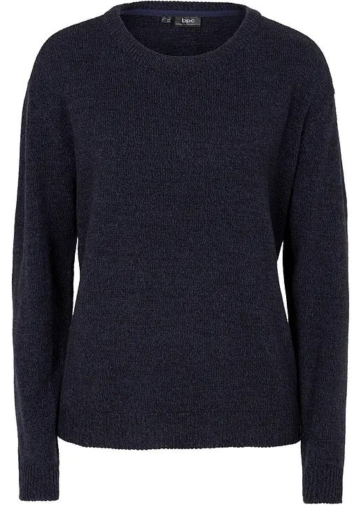Strick-Pullover mit Rundhals-Ausschnitt in Melange in blau von vorne - bonprix