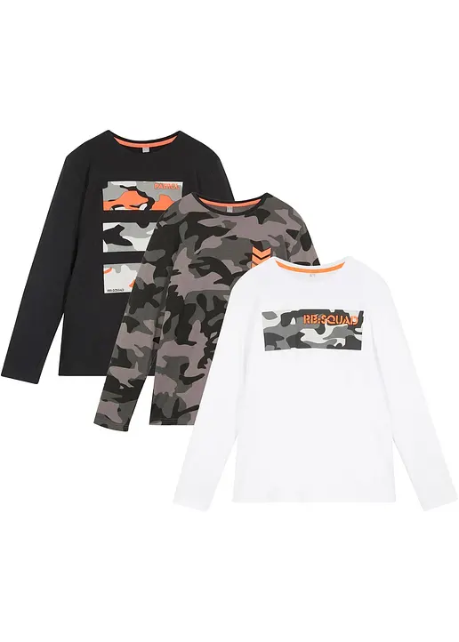 Langarmshirt aus reiner Baumwolle (3er-Pack) in weiß von vorne - bonprix