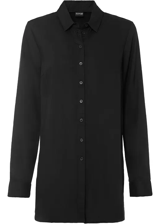 Hemdbluse aus softer Viskose in schwarz von vorne - bonprix