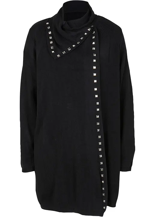 Longstrickjacke mit Nietendetails in schwarz von vorne - bonprix