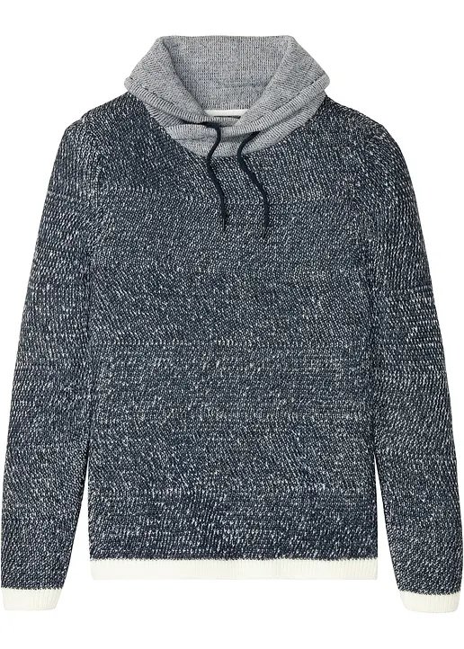 Pullover mit Schalkragen in blau von vorne - bonprix