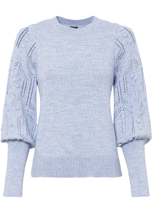 Pullover mit Ajourmuster in blau von vorne - bonprix
