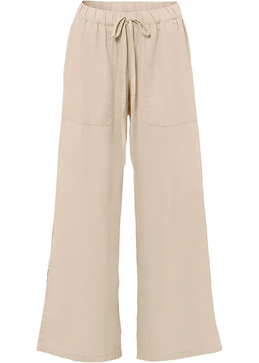Marlenehose aus Leinen in beige von vorne - bonprix