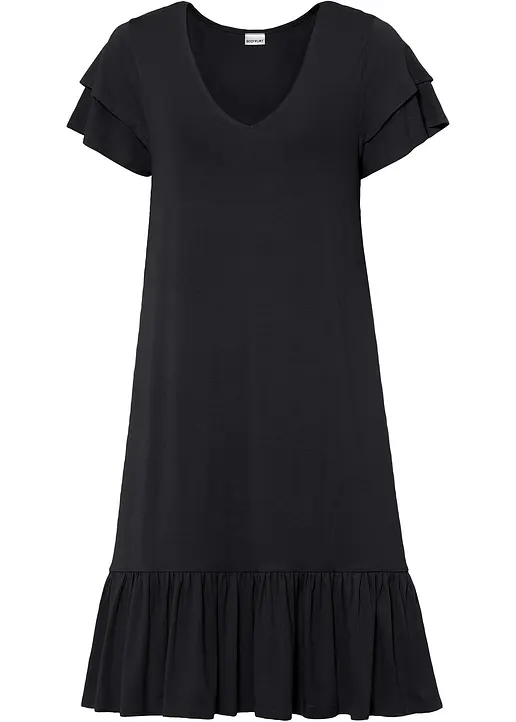Jerseykleid mit Volant aus Viskose-Mix in schwarz von vorne - bonprix