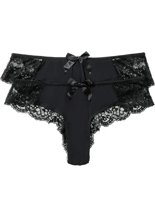 Slip (2er Pack) in schwarz von vorne - bonprix
