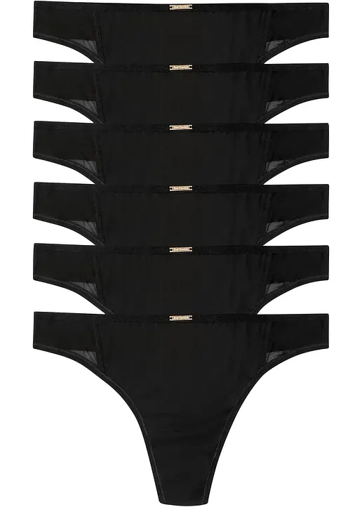 Feel Comfort String Mikrofaser (6er Pack) in schwarz von vorne - bonprix