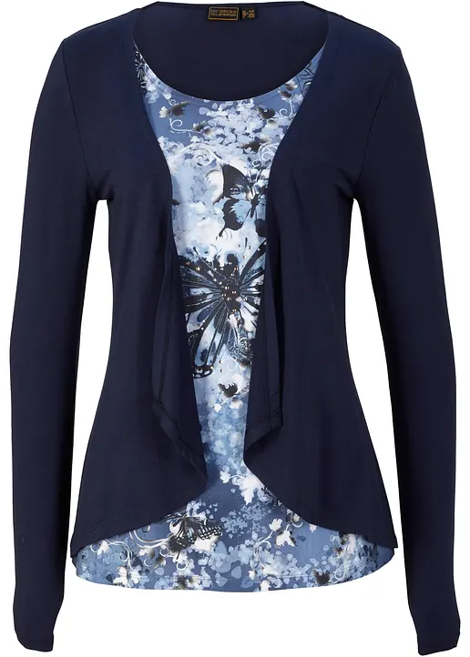 2 in 1 Shirt bedruckt in blau von vorne - bonprix