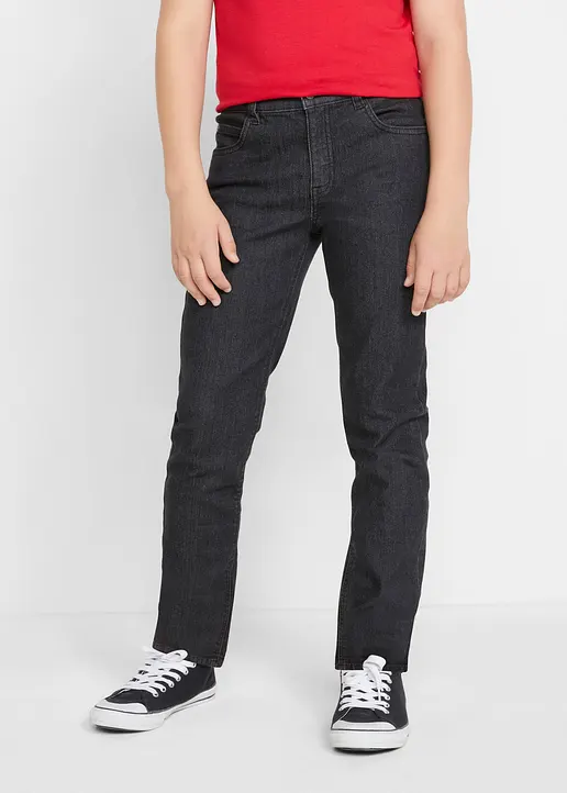 Slim Fit Stretch-Jeans mit verstellbarem Bund, Straight in schwarz von vorne - bonprix