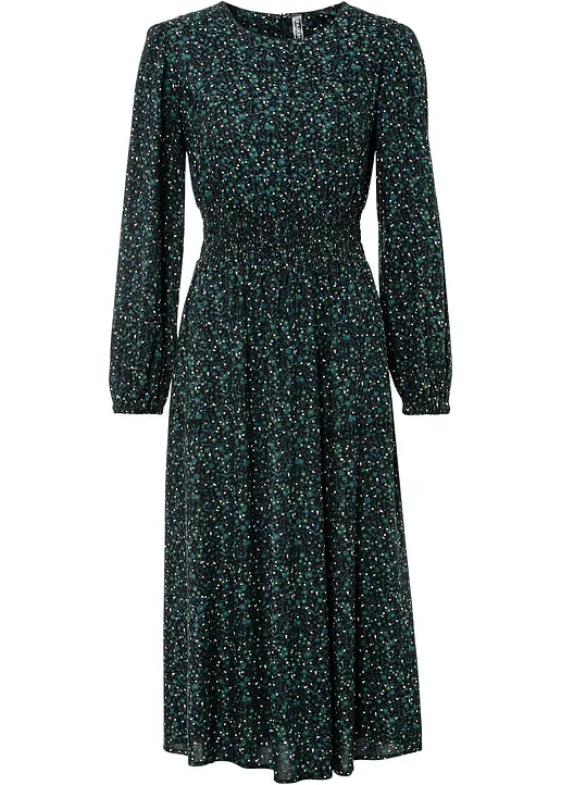 Midikleid mit Blumenprint in schwarz von vorne - bonprix