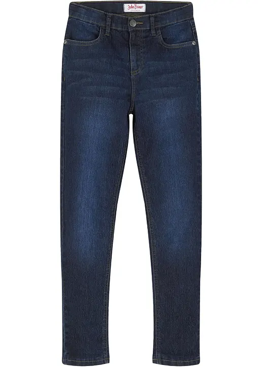 Thermojeans mit Jerseyfutter Mid Waist in blau von vorne - bonprix