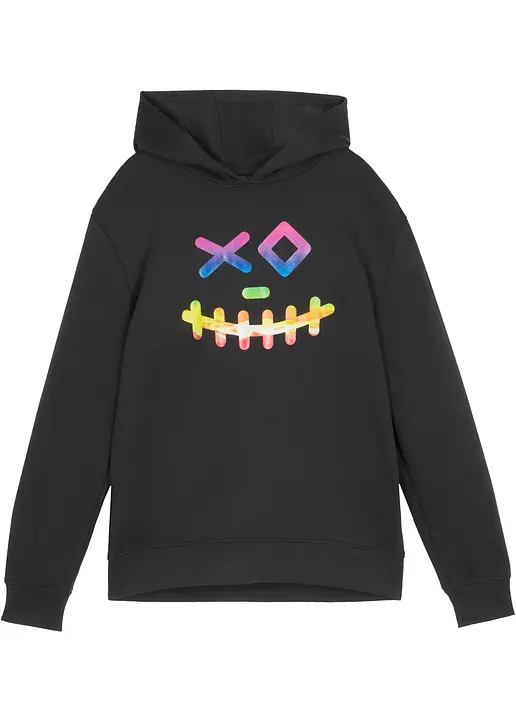 Hoodie aus weichem Baumwoll-Mix in schwarz von vorne - bonprix