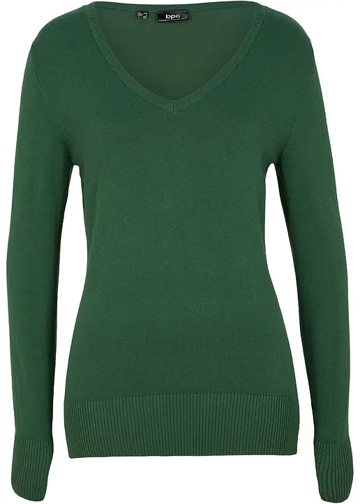 Feinstrick-Pullover mit V-Ausschnitt in grün von vorne - bonprix