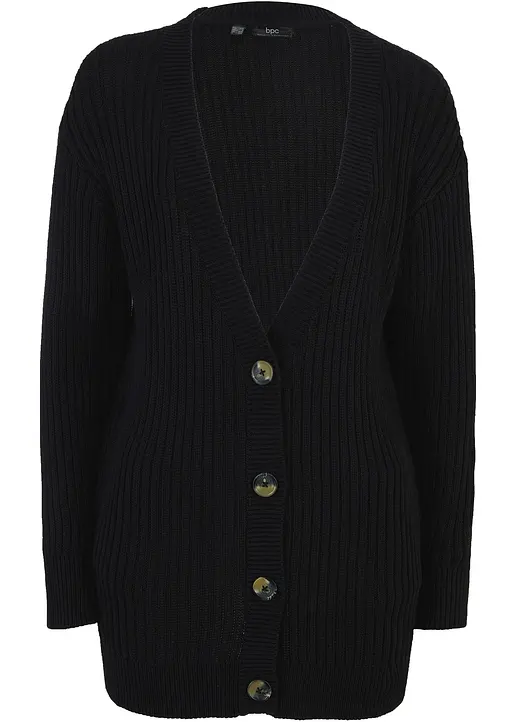Strickjacke aus Rippstrick in schwarz von vorne - bonprix