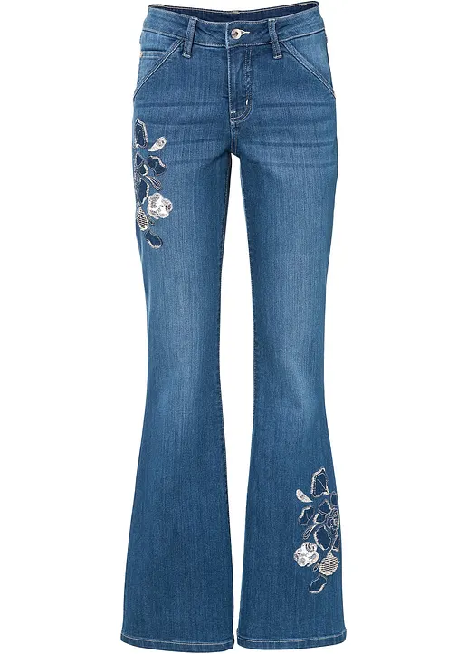 Flared Jeans Mid Waist, Stretch in blau von vorne - bonprix