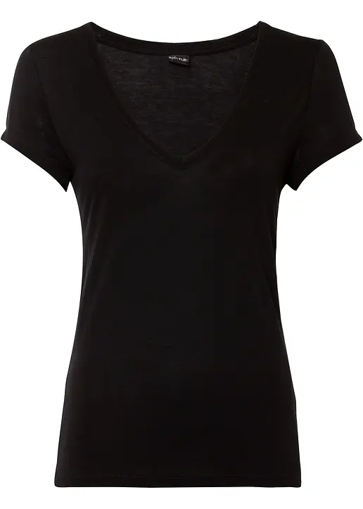 T-Shirt aus softer Viskose in schwarz von vorne - bonprix