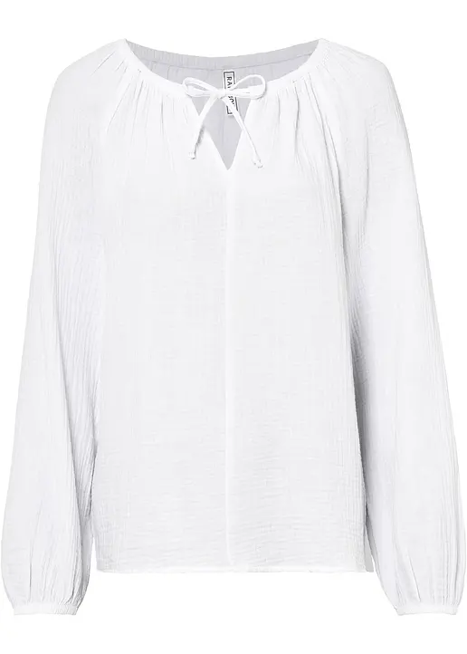Musselin-Bluse aus Baumwolle in weiß von vorne - bonprix