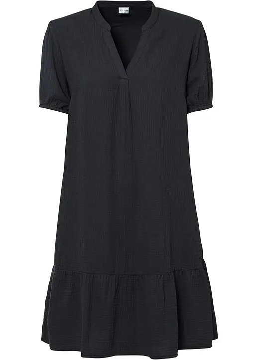 Minikleid aus Musselin in schwarz von vorne - bonprix