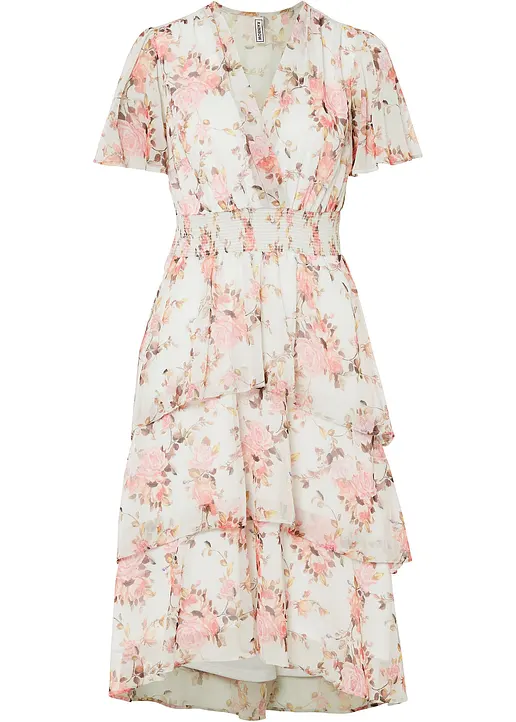 Geblümtes Midikleid mit Volants in weiß von vorne - bonprix