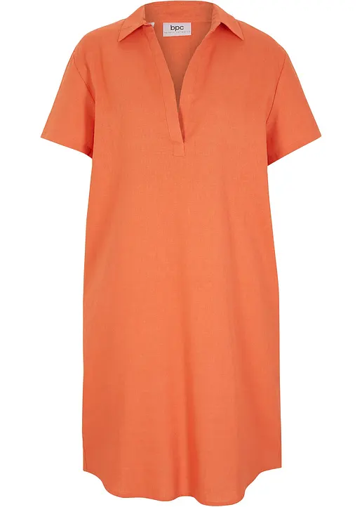 Tunika-Kleid aus leichtem Leinen-Mix in orange von vorne - bonprix