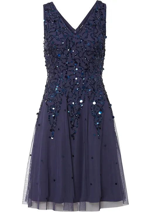 Mini-Paillettenkleid in blau von vorne - bonprix