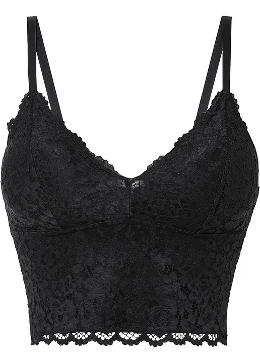 Spitzentop in schwarz von vorne - bonprix