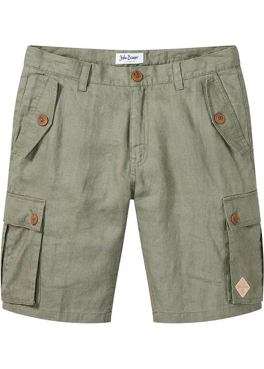 Cargo-Bermuda aus Leinen, Loose Fit in grau von vorne - bonprix