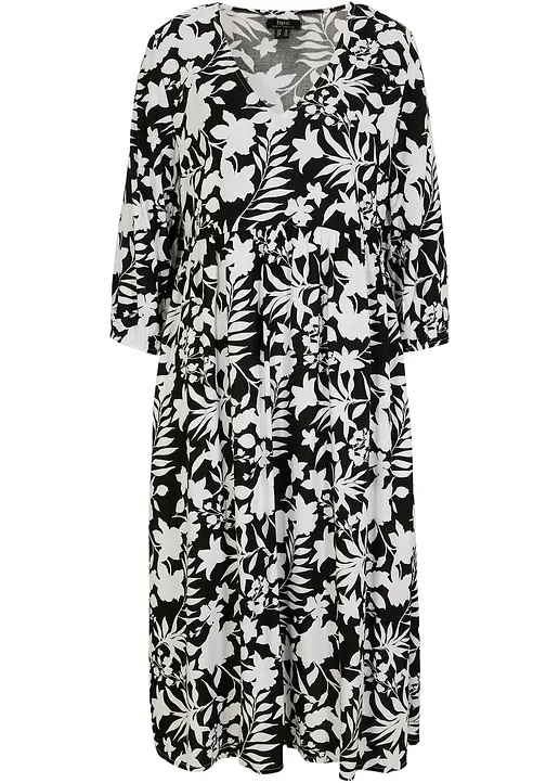 Midikleid aus fließender Viskose in schwarz von vorne - bonprix