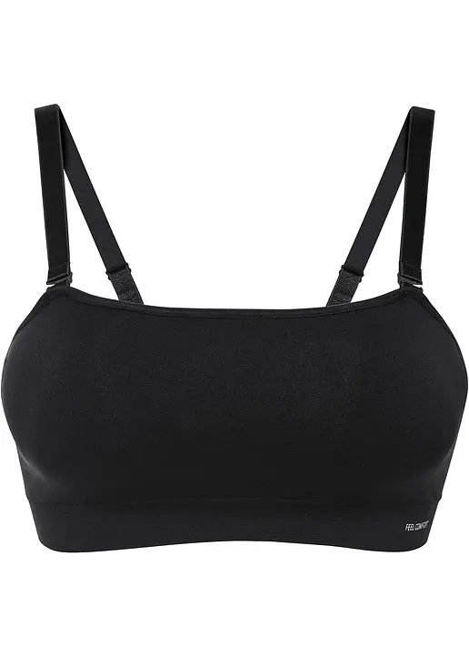 Wattierter Feel Comfort Seamless Bandeau-BH mit abnehmbaren Trägern in schwarz von vorne - bonprix