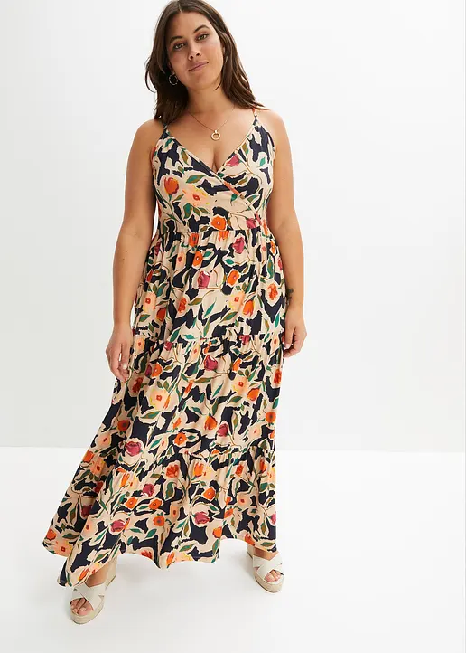 Maxikleid aus softem Viskose-Mix in schwarz von vorne (Totalaufnahme) - bonprix