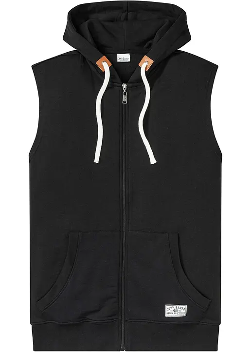 Kapuzen-Sweatweste aus weichem Baumwoll-Mix in schwarz von vorne - bonprix