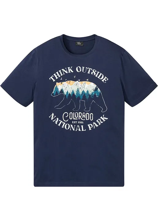 T-Shirt aus reiner Bio-Baumwolle in blau von vorne - bonprix