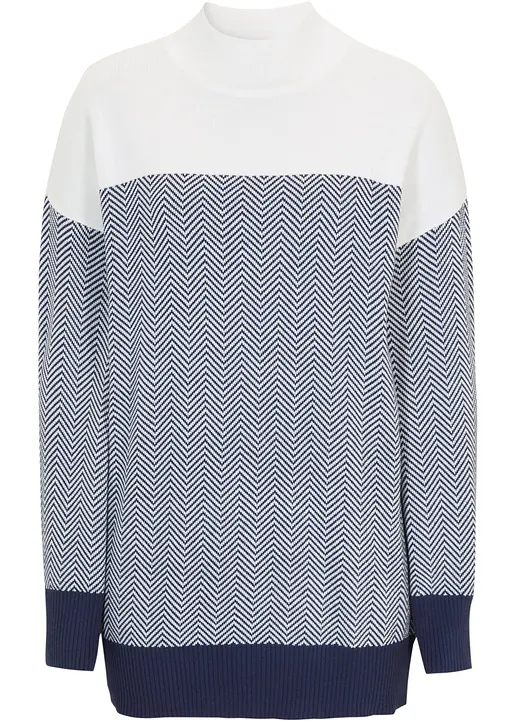 Long-Strick-Pullover, Oversized in weiß von vorne - bonprix