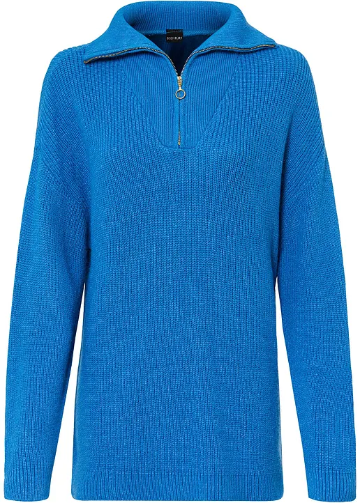 Pullover mit Reißverschluss in blau von vorne - bonprix