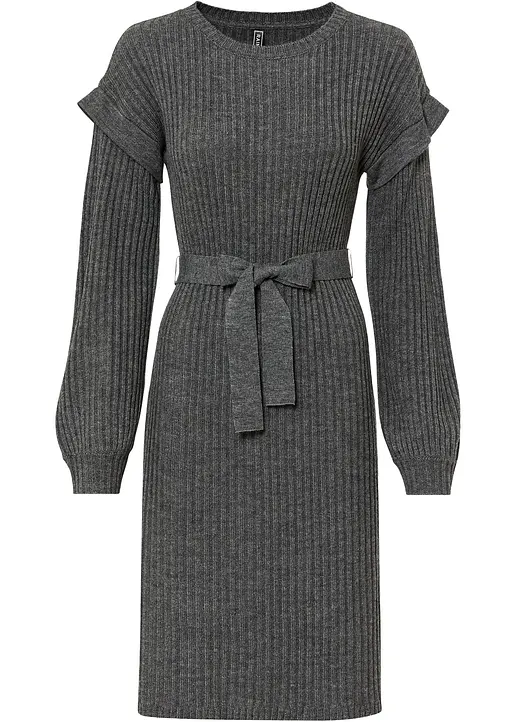 Strickkleid mit Bindeband in grau von vorne - bonprix