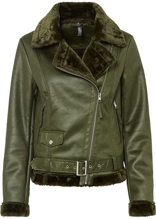Biker-Jacke in grün von vorne - bonprix