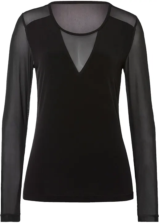 Figurbetontes Langarmshirt in schwarz von vorne - bonprix