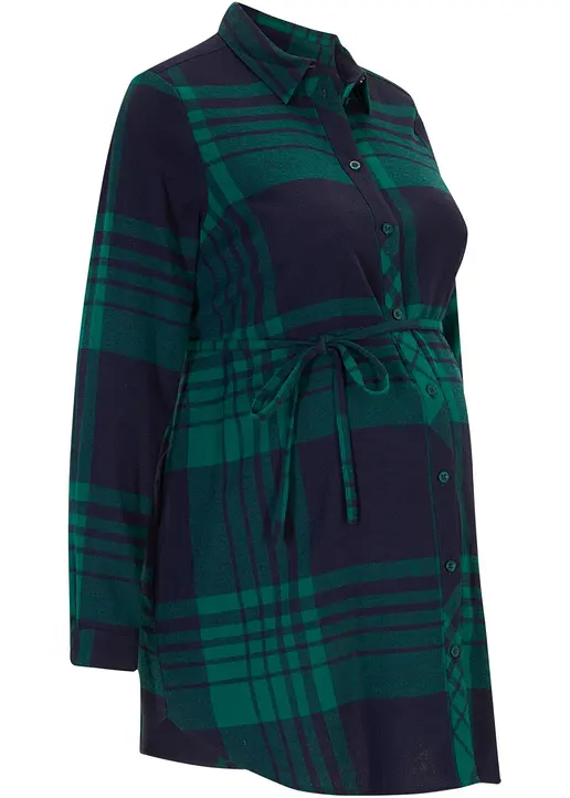 Lange Umstandsbluse aus weichem Baumwoll-Flanell in blau von vorne - bonprix