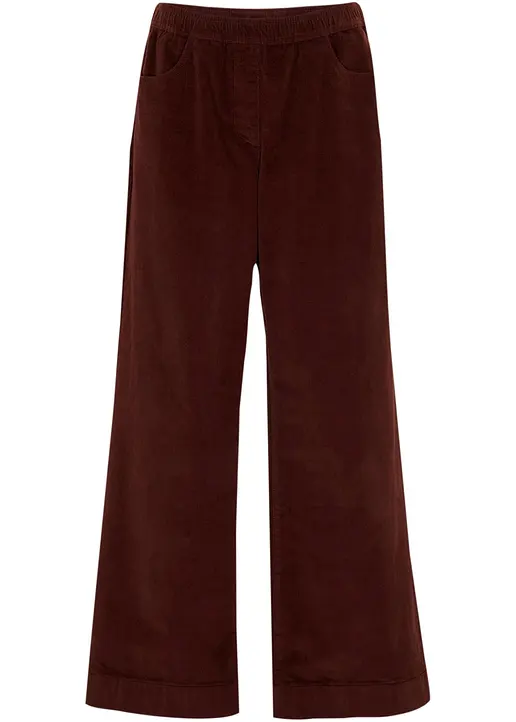 Weite Stretch-Cordhose, High-Waist in braun von vorne - bonprix