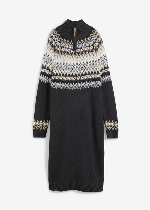 Norweger-Strickkleid in grau von vorne - bonprix